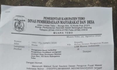 Pemkab Tebo Tegaskan Surat Atas Nama Desa Rantau Jaya Tidak Sah