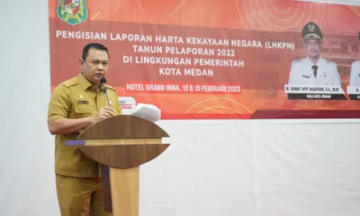 Asisten Administrasi Umum Pemko Medan, Ferri Ichsan, saat membuka kegiatan bimbingan pengisian LHKPN Tahun Pelaporan 2022 di jajaran Pemko Medan, Senin, 13 Februari 2023