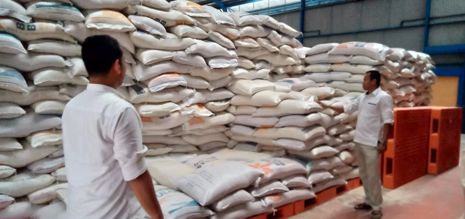 Stok sembako di gudang Bulog Cabang Sarko,cukup untuk menjamin kebutuhan sembako selama sambut bulan ramadhan.(detail/daryanto)