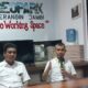 Wabub Merangin Nilwan Yahya dan GM Geopark Merangin usai melihat zoom pengumuman UNESCO di Paris. (DETAIL/Ist)
