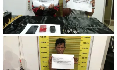 Tiga pelaku pengedar sabu yang berhasil di amankan dengan barang bukti sabu siap edar.(DETAIL/ist)