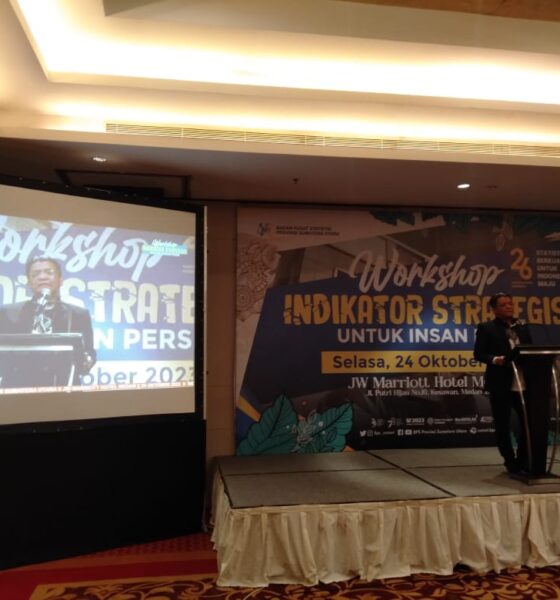 Kepala BPS Sumut, Nurul Hasanuddin saat menyampaikan kata sambutan dalam acara workshop "Indikator Strategis untuk Insan Pers" pada Selasa, 24 Oktober 2023.