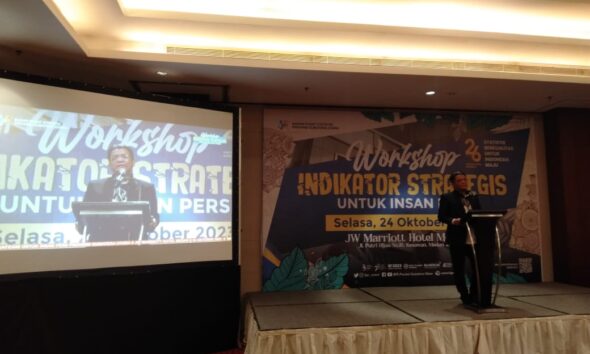 Kepala BPS Sumut, Nurul Hasanuddin saat menyampaikan kata sambutan dalam acara workshop "Indikator Strategis untuk Insan Pers" pada Selasa, 24 Oktober 2023.