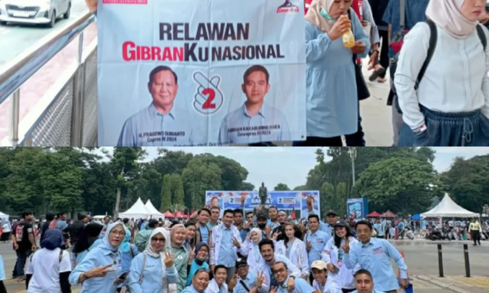 Ketua Relawan GibranKu Jambi, Charles Pudan Panggabean (atas) dan GibranKu Jambi di GBK. (DETAIL/ist)