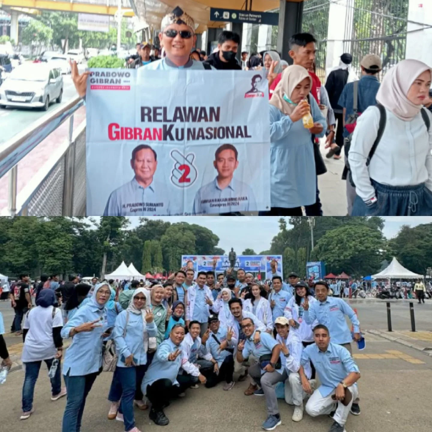 Ketua Relawan GibranKu Jambi, Charles Pudan Panggabean (atas) dan GibranKu Jambi di GBK. (DETAIL/ist)