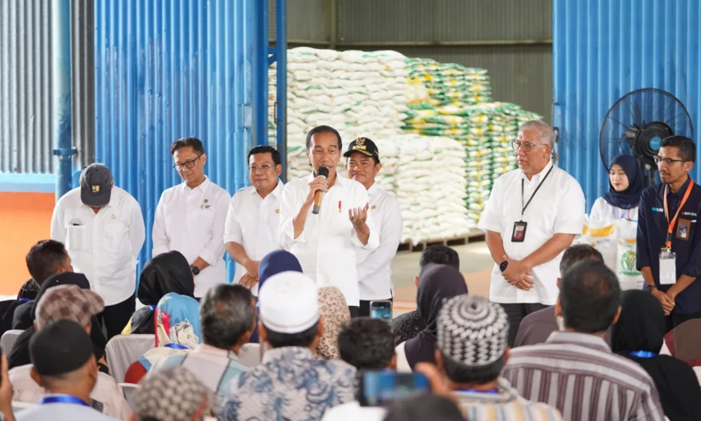 Presiden Jokowi salurkan beras BULOG ke masyarakat di Kabupaten Labuhanbatu, kemarin.