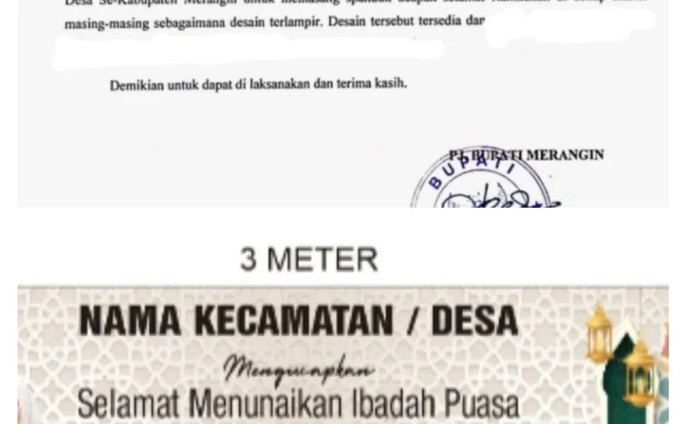 Surat Edaran Bupati Merangin, yang terlihat di-tipe x, dan spanduk yang wajib dibuat oleh BUMN, BUMD, Camat dan Kades. (DETAIL/ist)
