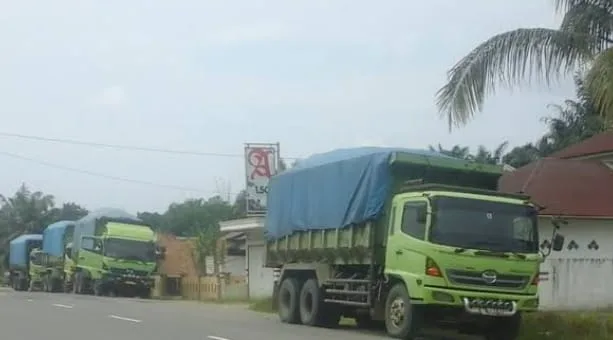 Truk pengangkut batu bara yang melintas jalan lintas Sumatera. (DETAIL/ist)