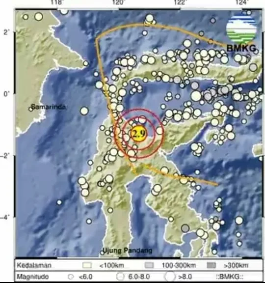 Tangkap layar lokasi gempa bumi di Poso Sulawesi Tengah. (Twitter BMKG)