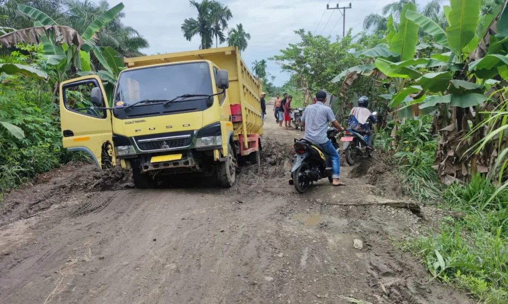 Kondisi jalan yang rusak parah di Simbur Naik, Tanjungjabung Timur. (ist)