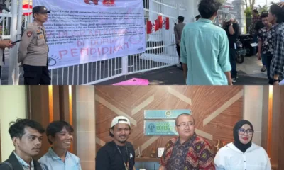 Massa aksi GMNI dan LMND berunjuk rasa dan bikin laporan di Kejari Jambi. (DETAIL/Juan)