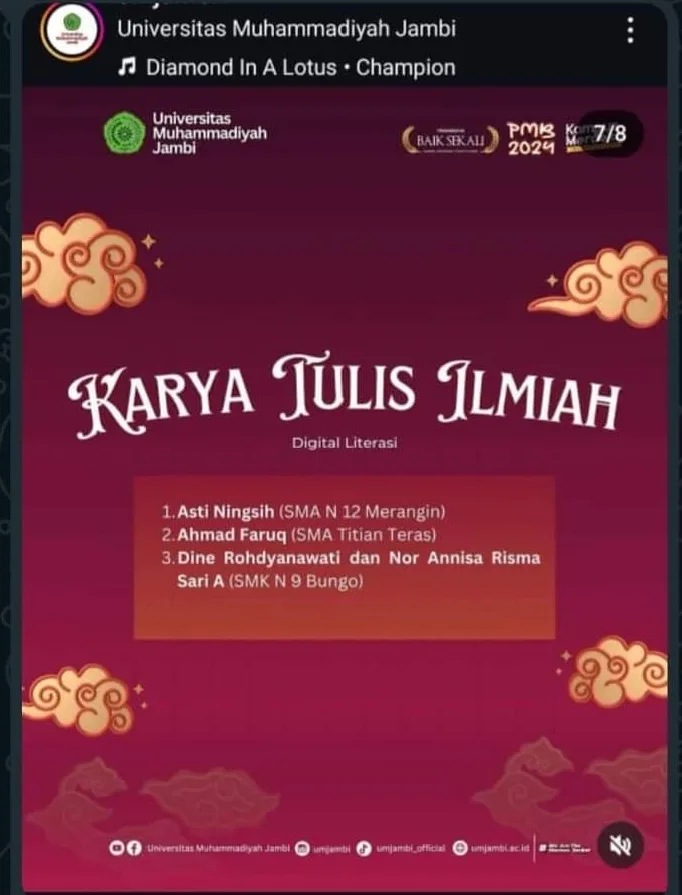 Pamflet para pemenang lomba LKTI, Universitas Muhammadiyah Jambi.(DETAIL/ist)