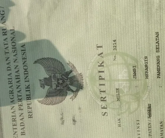 Sertifikat palsu yang didapatkan korban. (DETAIL/ist)