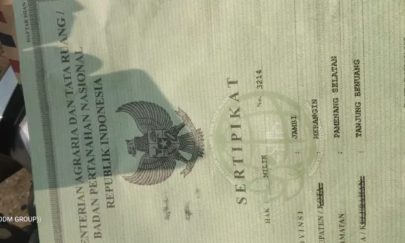 Sertifikat palsu yang didapatkan korban. (DETAIL/ist)