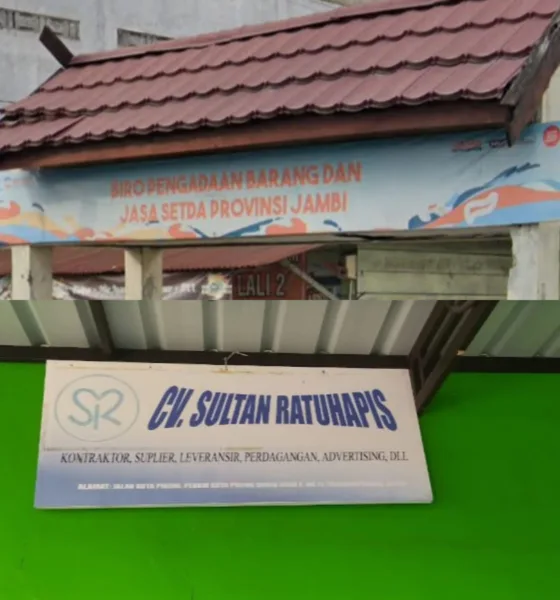 Ilistrasi tampak depan (Gapura Biro PBJ Prov Jambi) dan CV Sultan Ratuhapis. (ist)
