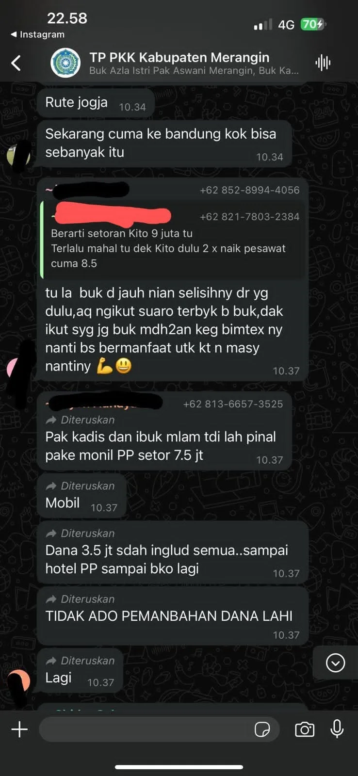 Tangkapan layar grup TP PKK Kabupaten Merangin. (DETAIL/ist)