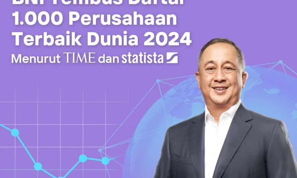Bersama empat perusahaan lainnya di Indonesia, BNI menjadi bagian dari 1.000 perusahaan terbaik dunia menurut Majalah Times dan Statista. (DETAIL/ist)