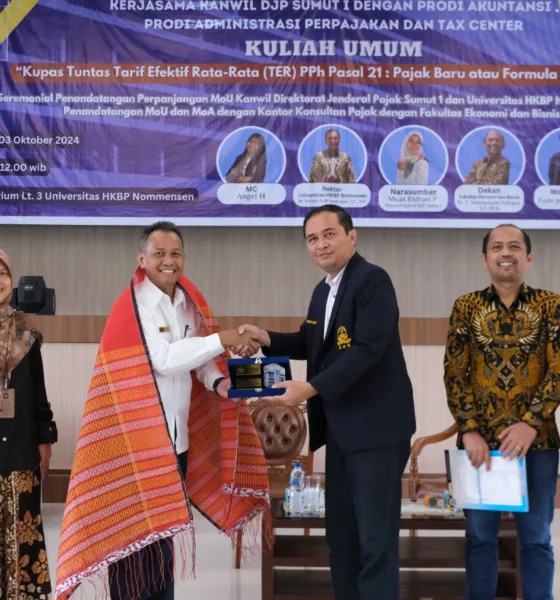 Pihak Kanwil DJP Sumut I dn UHN menyepakati untuk memperpanjang kerjasama pengembangan tax center. (ist)