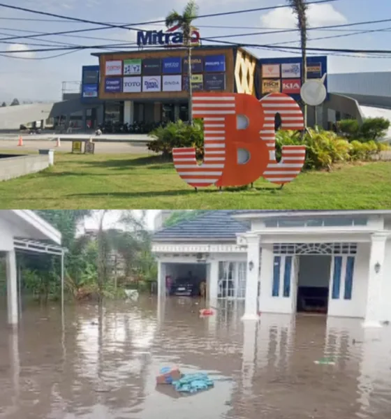 Tampak depan Jambi Business Center dan rumah salah satu warga sekitar kebanjiran. (ist)
