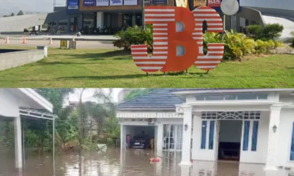 Tampak depan Jambi Business Center dan rumah salah satu warga sekitar kebanjiran. (ist)
