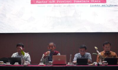 Kepala OJK Provinsi Sumut, Khoirul Muttaqien, saat berbicara di hadapan para wartawan di Hotel Mariana, Kabupaten Samosir, kemarin. (ist)