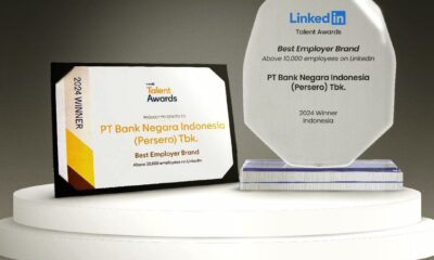 PT Bank Negara Indonesia (Persero) Tbk atau BNI, sukses meraih penghargaan sebagai Best Employer Brand on LinkedIn Talent Awards Indonesia 2024. (ist)