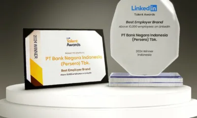 PT Bank Negara Indonesia (Persero) Tbk atau BNI, sukses meraih penghargaan sebagai Best Employer Brand on LinkedIn Talent Awards Indonesia 2024. (ist)