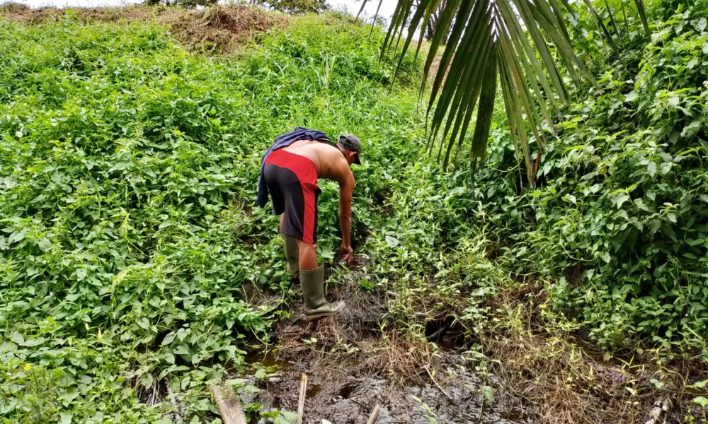 Limbah dari PT Sumber Guna Nabati yang dibuang ke Sungai Retik. (DETAIL/Daryanto)
