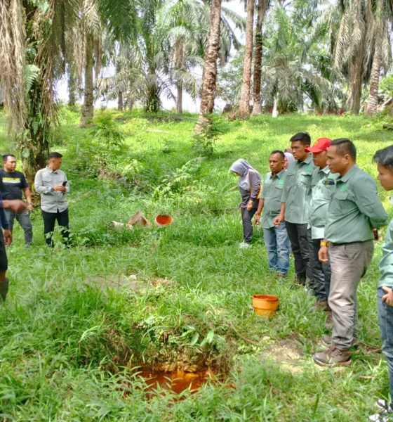 Anggota Komisi III DPRD Merangin saat meninjau sumur milik Sawal yang tercemar limbah PT SGN. (DETAIL/Daryanto)