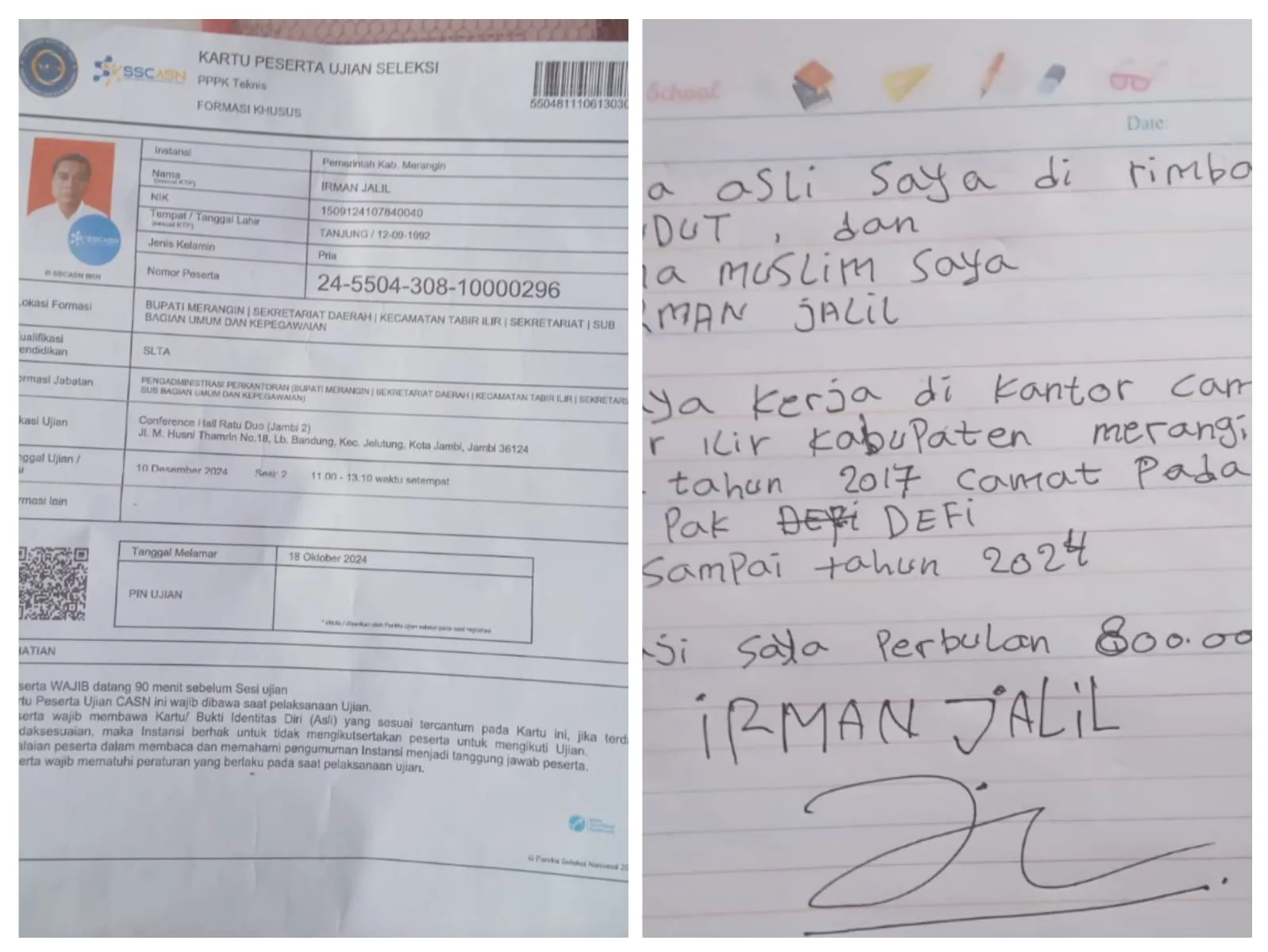Basudut si anak Rimba berjuang ikut tes pada formasi khusus, berharap bisa lolos menjadi pegawai PPPK. (DETAIL/Daryanto)