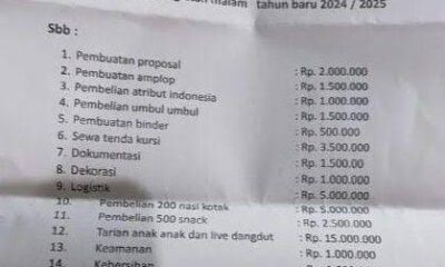 Tertulis rincian anggaran panitian peringatan malam pergantian tahun baru oleh salah satu ormas di Bekasi. (ist)