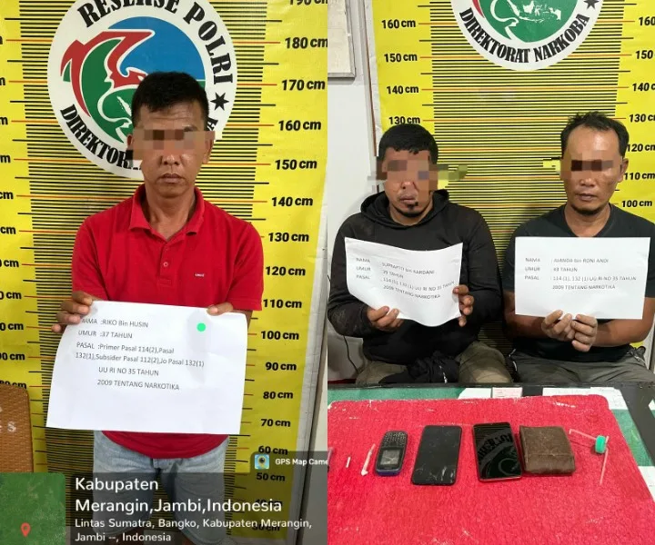 Tiga pelaku narkoba usai diamankan polisi. (ist)